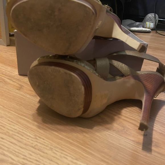 Gold/Bronze platform high heels with ankle straps. Shoe name is Kimberly. - Picture 6 of 7
